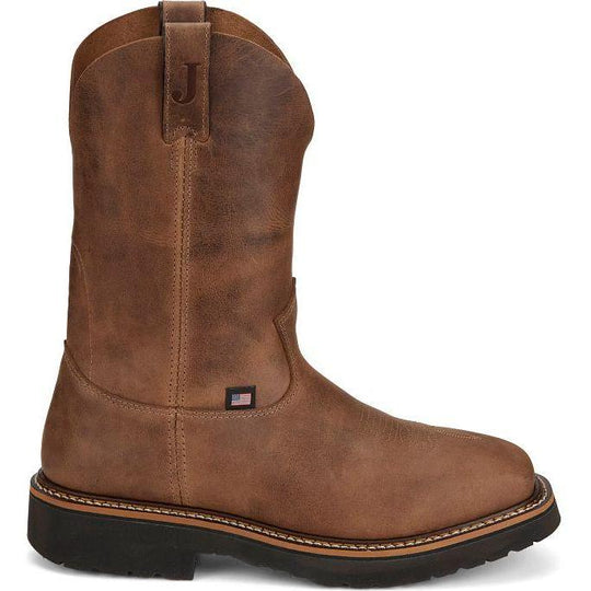 Justin Men's Ames 11" Soft Toe Waterproof Pull On Work Boot- Walnut- HL4222 - Overlook Boots