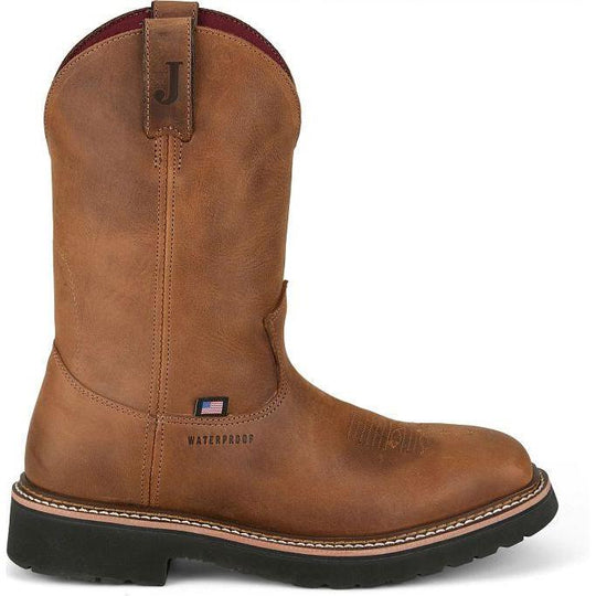 Justin Men's Ames 11" Steel Toe Waterproof Slip Resist Work Boot- Brown- HL4225 - Overlook Boots