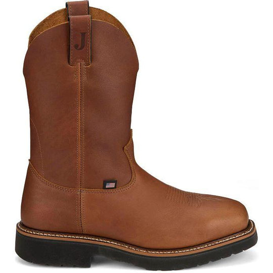 Justin Men's Lafayette 11" Soft Toe Waterproof Pull On Work Boot- Brown- HL4226 - Overlook Boots