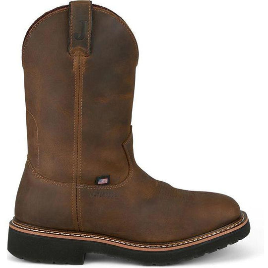 Justin Men's Billings 11" Soft Toe Waterproof Pull On Work Boot- Brown- HL4234 - Overlook Boots