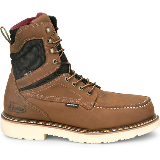 Justin Men's Ledbetter 8" Steel Toe Waterproof Western Work Boot- Brown- HW693 - Overlook Boots