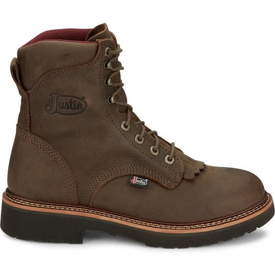 Justin Men's Rivot 8" Lace Up Western Work Boot -Brown- OW440 - Overlook Boots