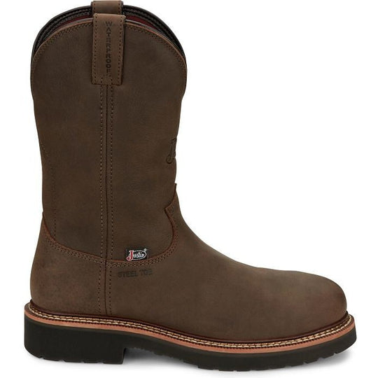 Justin Men's Carbide 11" Waterproof Steel Toe Slip Resistant Western Work Boot - Hickory Brown - OW4458 - Overlook Boots