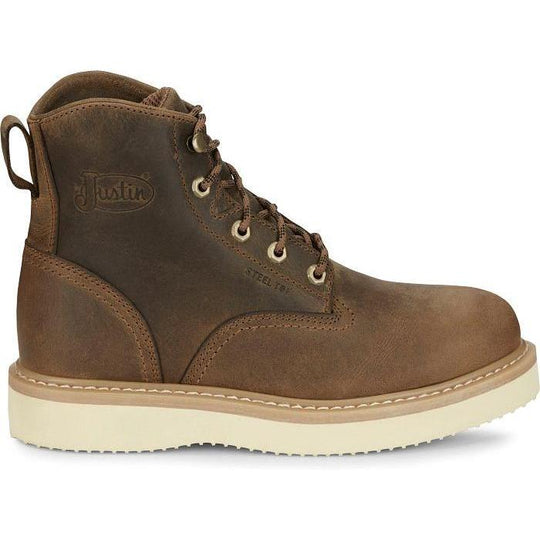 Justin Men's Maxwell 6" Steel Toe Lace Up Work Boot- Tan- OW709 - Overlook Boots