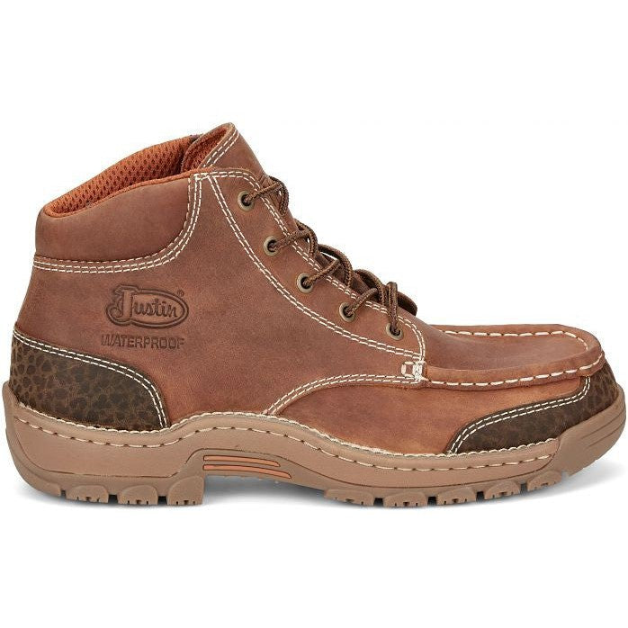 Justin Men's Corbett 5" Moc Toe WP Western Work Boot -Brown- SE252 8 / Medium / Brown - Overlook Boots