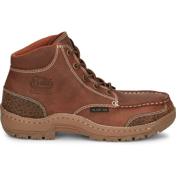 Justin Men's Corbett 5" Alloy Toe WP Western Work Boot -Brown- SE253 8 / Medium / Brown - Overlook Boots