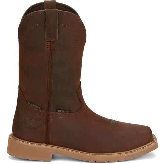 Justin Men's Buster 11" Steel Waterproof Western Work Boot -Brown- SE3101 8.0 / Medium / Brown - Overlook Boots