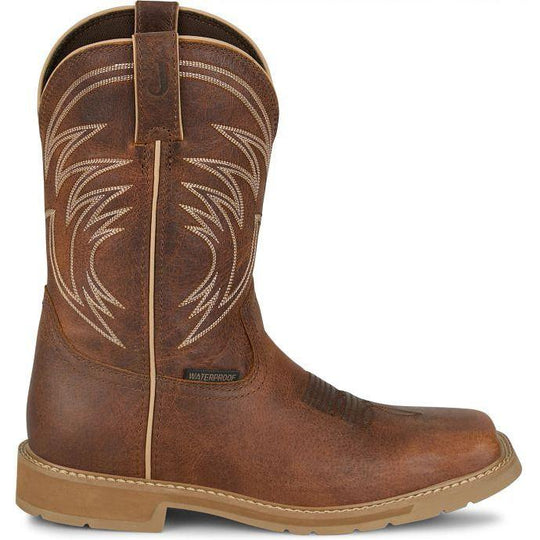 Justin Men's Daywork 11" Square Toe WP Western Work Boot - Pecan - SE4242 - Overlook Boots
