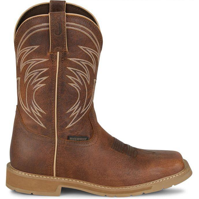 Justin Men's Daywork 11" Square Toe WP Western Work Boot- Pecan- SE4242 - Overlook Boots