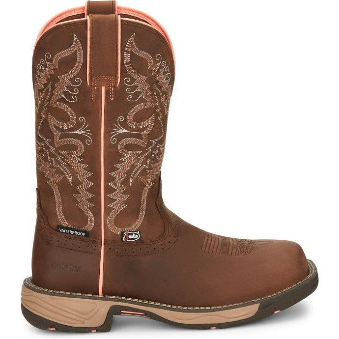 Justin Women's Rush 11" Comp Toe WP Western Work Boot -Brown- SE4357 8 / Medium / Brown - Overlook Boots