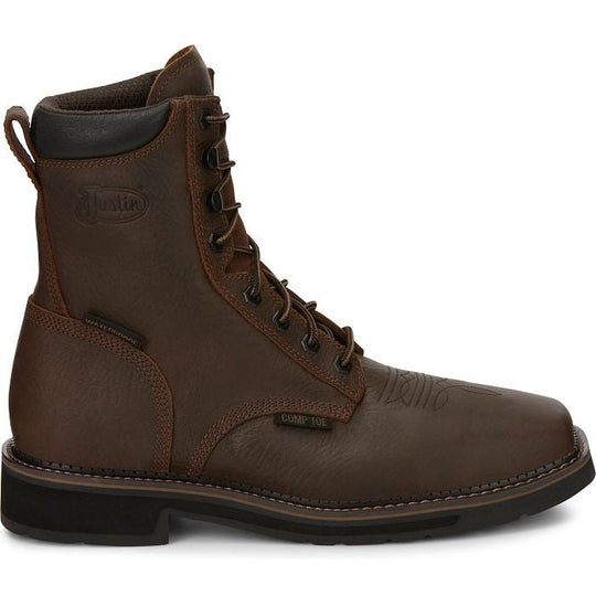 Justin Men's Driller 8" Composite Toe Waterproof Western Work Boot -Brown- SE462 7.0 / Medium / Brown - Overlook Boots