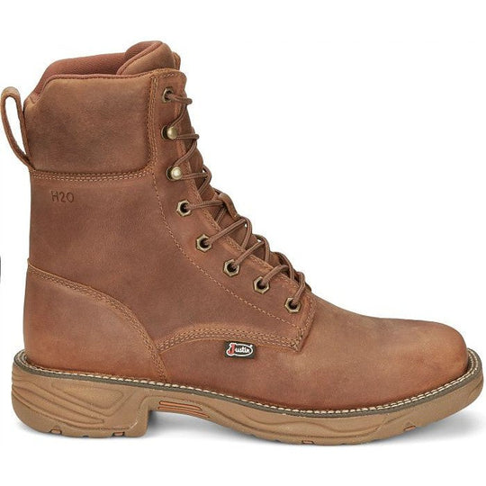 Justin Men's Rush 8" Waterproof Lace Up Western Work Boot -Brown- SE467 8.0 / Medium / Brown - Overlook Boots