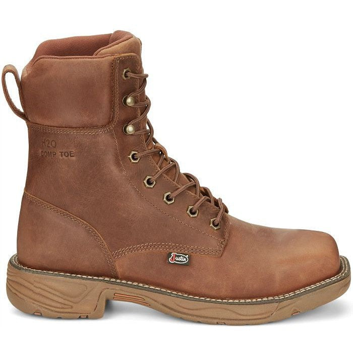 Justin Men's Rush 8" Nano CT Waterproof Western Work Boot -Brown- SE468 8 / Medium / Brown - Overlook Boots