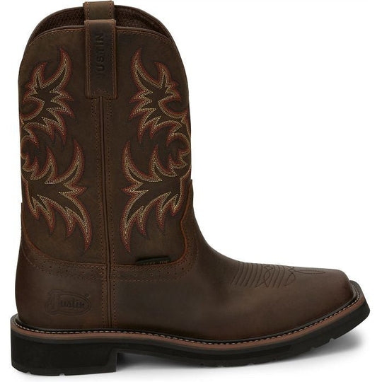Justin Men's Driller 11" Steel Toe Western Work Boot -Brown- SE4682 7.0 / Medium / Dark Brown - Overlook Boots