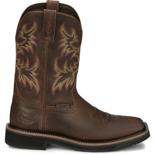Justin Men's Driller 11" Waterproof Western Work Boot -Tan- SE4689 7.0 / Medium / Brown - Overlook Boots