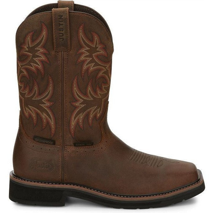 Justin Men's Driller 11" Steel Toe Western Work Boot -Brown- SE4690 8 / Medium / Brown - Overlook Boots