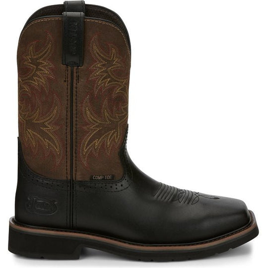 Justin Men's Driller 11" Composite Toe Wesetrn Work Boot -Black- SE4818 7.0 / Medium / Black - Overlook Boots