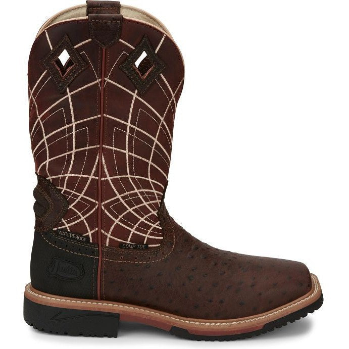 Justin Men's Derrickman 12" Comp Toe Western Work Boot -Brown- SE4835 8 / Medium / Brown - Overlook Boots