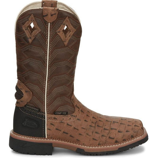 Justin Men's Derrickman 12" Composite Toe Waterproof Western Work Boot -Tan- SE4839 8.0 / Medium / Tan - Overlook Boots