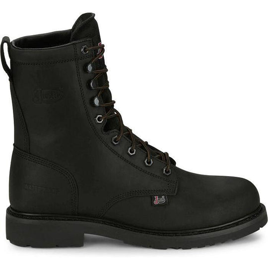 Justin Men's Truckton 8" Steel Toe Waterproof Lace Up Work Boot- Black- SE636 - Overlook Boots