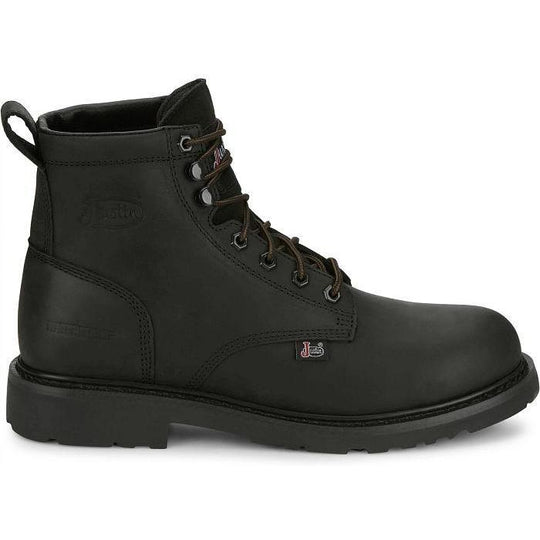 Justin Men's Dayworker 6" Waterproof Slip Resist Lace Up Work Shoe- Black- SE637 - Overlook Boots