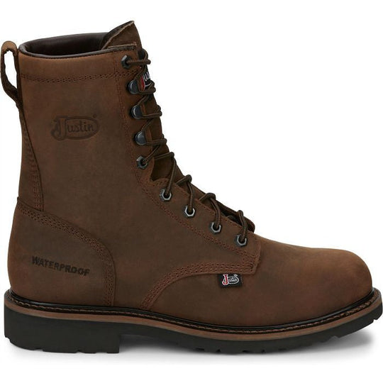 Justin Men's Drywall 8" Steel Toe Waterproof Western Work Boot -Brown- SE961 7.0 / Medium / Brown - Overlook Boots