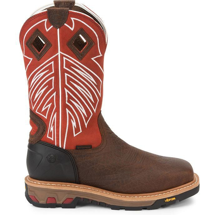 Justin Men's RoughNeck 12" Steel Toe WP Western Work Boot -Brown- WK2115 8 / Medium / Brown - Overlook Boots