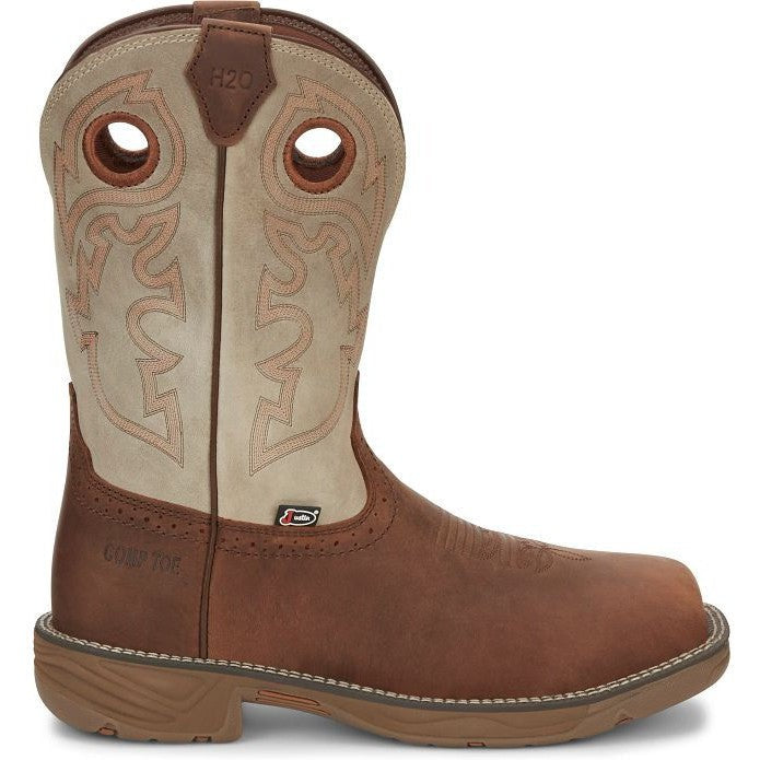 Justin Men's Rush 11" Comp Toe Western Work Boot -Tan- WK4338 8 / Medium / Tan - Overlook Boots