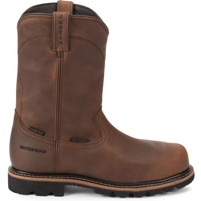 Justin Men's Pulley 10" Comp Toe WP Western Work Boot -Brown- WK4630 8 / Medium / Brown - Overlook Boots