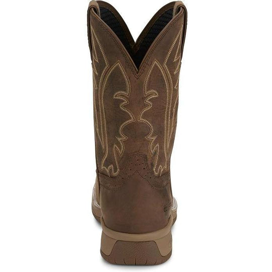 Justin Men's Nitread 11" Comp Toe Waterproof Pull On Work Boot- Brown- CR3207 - Overlook Boots