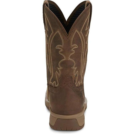 Justin Men's Nitread 11" Waterproof Slip Resist Pull On Work Boot- Brown- CR3211 - Overlook Boots