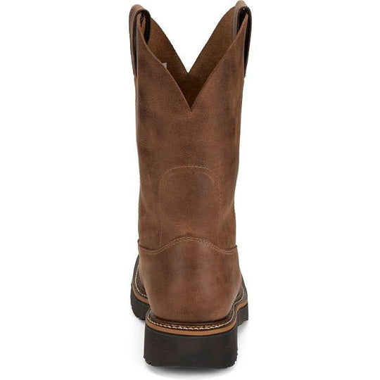 Justin Men's Ames 11" Soft Toe Waterproof Pull On Work Boot- Walnut- HL4222 - Overlook Boots