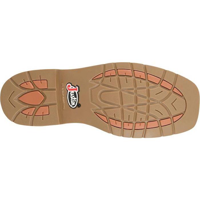 Justin Men's Daywork 11" Square Toe WP Western Work Boot- Pecan- SE4242 - Overlook Boots