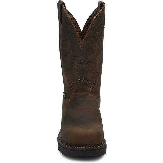 Justin Men's Balusters 11" ST Western USA Made Work Boot -Brown- 4445  - Overlook Boots