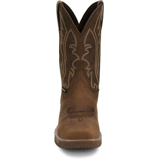 Justin Men's Nitread 11" Waterproof Slip Resist Pull On Work Boot- Brown- CR3211 - Overlook Boots