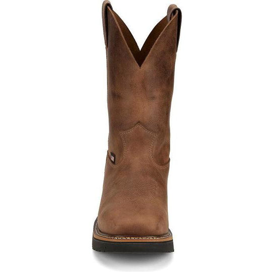 Justin Men's Ames 11" Soft Toe Waterproof Pull On Work Boot- Walnut- HL4222 - Overlook Boots
