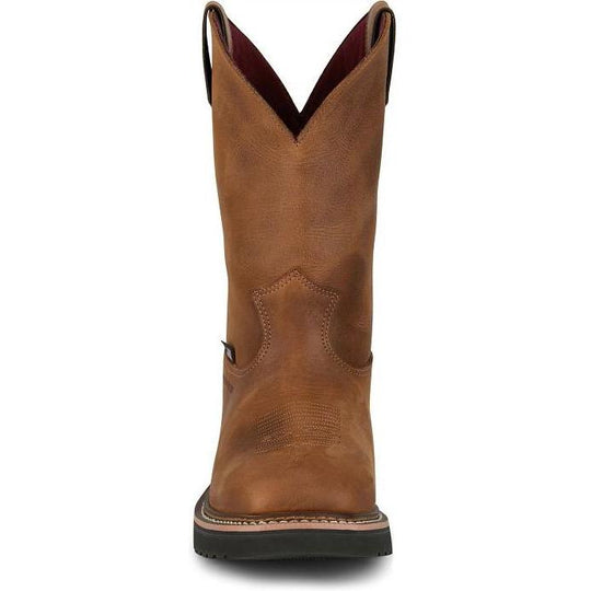 Justin Men's Ames 11" Soft Toe Waterproof Pull On Work Boot- Brown- HL4224 - Overlook Boots