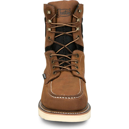 Justin Men's Ledbetter 8" Steel Toe Waterproof Western Work Boot- Brown- HW693 - Overlook Boots
