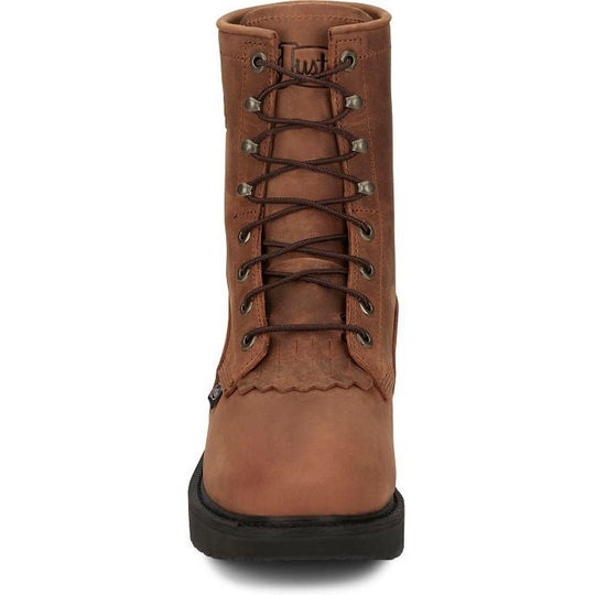 Justin Men's Livestock 8" Round Steel Toe Lace Up Western Work Boot -Brown- OW764 - Overlook Boots