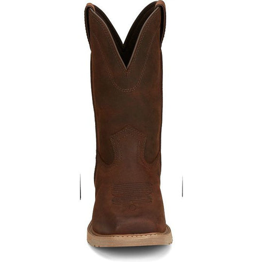 Justin Men's Buster 11" Square Toe Pull On Western Work Boot -Brown- SE3100 - Overlook Boots