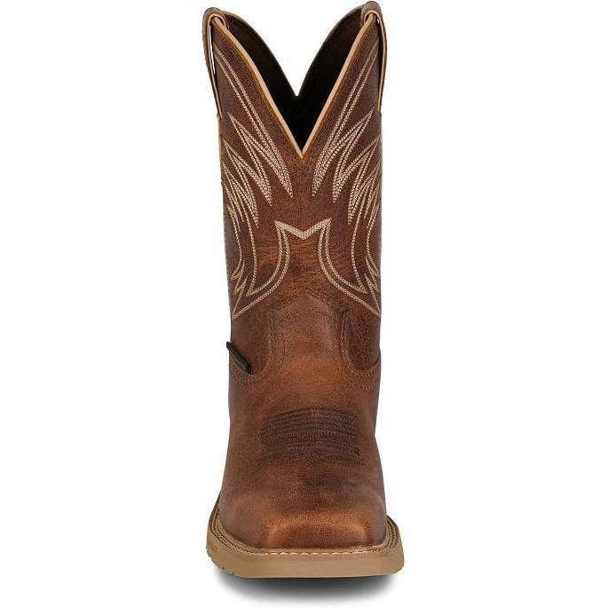 Justin Men's Daywork 11" Square Toe WP Western Work Boot- Pecan- SE4242 - Overlook Boots