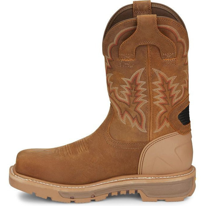 Justin Men's Montana 11" Nano Comp Toe Western Work Boot- Brown- CR2124  - Overlook Boots