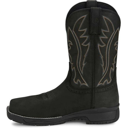 Justin Men's Nitread 11" Comp Toe Waterproof Pull On Work Boot- Black- CR3208 - Overlook Boots