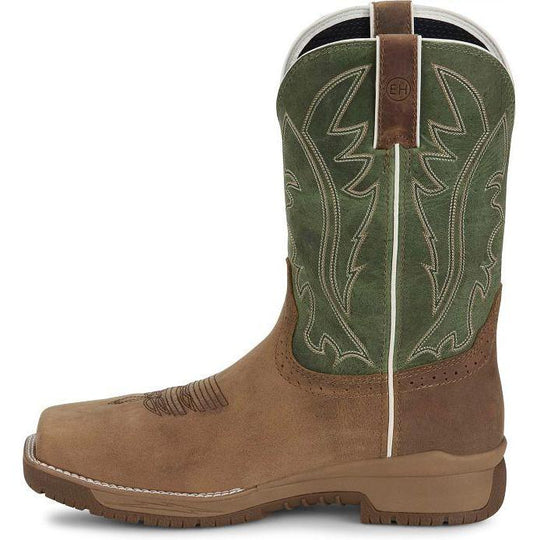 Justin Men's Nitread 11" Comp Toe Waterproof Pull On Work Boot- Brown- CR3210 - Overlook Boots
