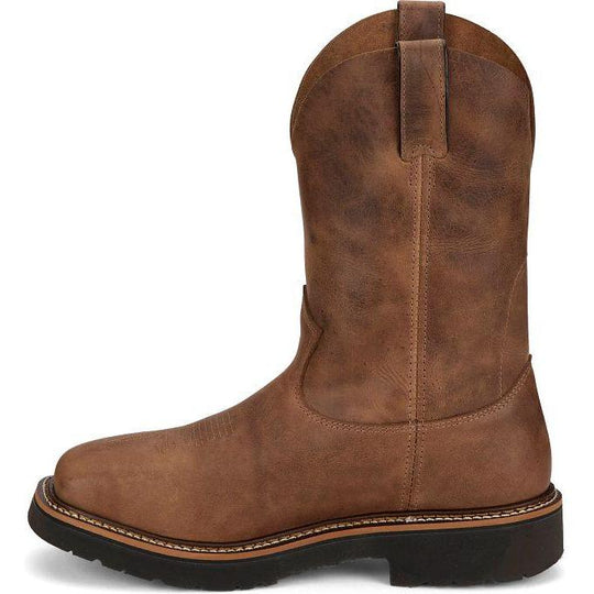 Justin Men's Ames 11" Soft Toe Waterproof Pull On Work Boot- Walnut- HL4222 - Overlook Boots