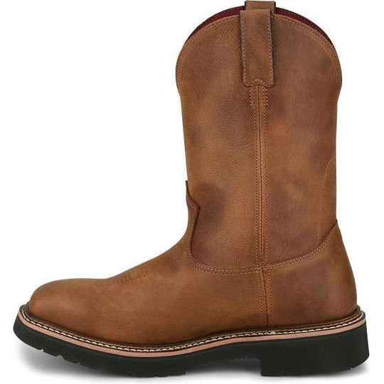 Justin Men's Ames 11" Soft Toe Waterproof Pull On Work Boot- Brown- HL4224 - Overlook Boots