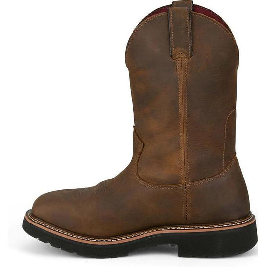 Justin Men's Billings 11" Soft Toe Waterproof Pull On Work Boot- Brown- HL4234 - Overlook Boots