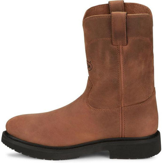Justin Men's Round Up 10" Steel Toe Pull On Work Boot- Bark- OW4764 - Overlook Boots