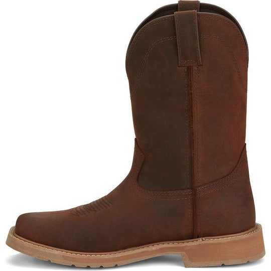 Justin Men's Buster 11" Square Toe Pull On Western Work Boot -Brown- SE3100 - Overlook Boots