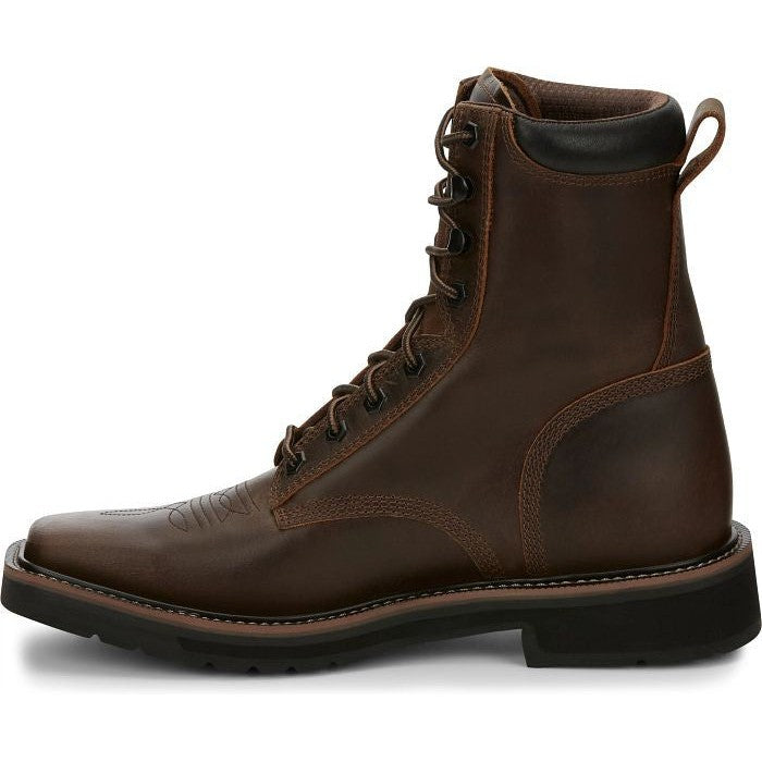Justin Men's Pulley 8" Lace Western Work Boot -Brown- SE681  - Overlook Boots